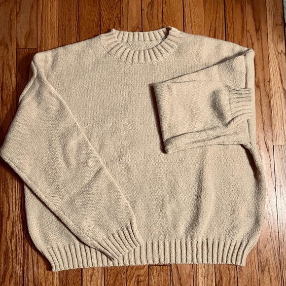 Ivory and Tan Sweaters Vneck and Crew Sz Lg - Picture 2 of 3